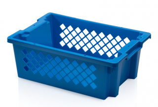 Stohovateľná prepravka plastová dierovaná, modrá, 60 x 40 x 22 cm