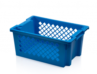 Stohovateľná prepravka plastová dierovaná, modrá, 60 x 40 x 27 cm