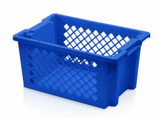 Stohovateľná prepravka plastová dierovaná, modrá, 60 x 40 x 30 cm