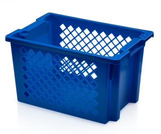 Stohovateľná prepravka plastová dierovaná, modrá, 60 x 40 x 35 cm