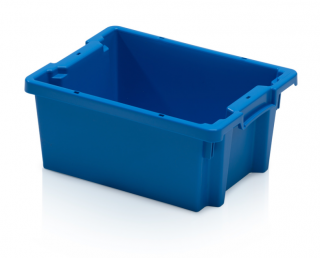 Stohovateľná prepravka plastová plná, modrá, 40 x 30 x 18 cm
