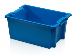 Stohovateľná prepravka plastová plná, modrá, 60 x 40 x 27 cm
