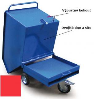 Výklopný vozík na špony, triesky 250 litrov, s dvojitým dnom, sítom a kohútom, červený