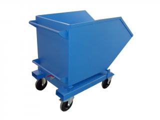 Výklopný vozík štvorkolesový na špony, triesky 400 litrov, s kapsami, sítom, kohútom, modrý