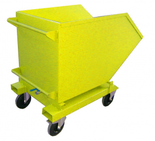 Výklopný vozík štvorkolesový na špony, triesky 400 litrov, s kapsami, sítom, kohútom, žltý