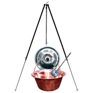 Medený kotlík 30 L (1,2 mm) + pokrievka + naberačka + klasická teleskopická trojnožka