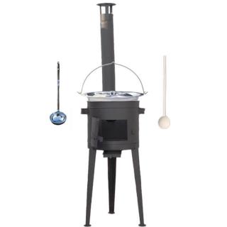 Nerezový kotlík 22 L (0,8 mm) INOX + žiaruvzdorná kotlina s vysokými nožičkami (2,0 mm) HODO 42 cm PLUS 600 + vareška + naberačka