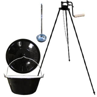 Smaltovaný kotlík 16 L (1,2 mm) + poklice + stojan s kladkou VAR