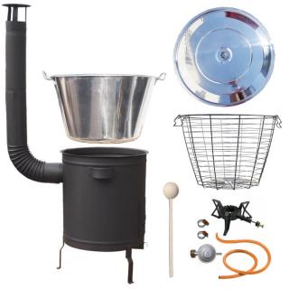 Zabíjačkový nerezový kotol 100 L + hrubostenná žiaruvzdorná kotlina 60 cm (1,5 mm) STRONG + kôš 56 l + horák  7,5 kW