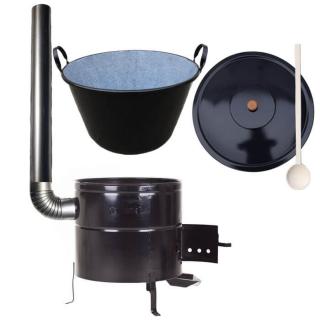 Zabíjačkový smaltovaný kotol 70 L + kovová kotlina 56 cm + pokrievka + varecha + dymovod