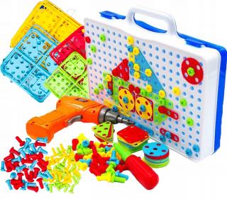 Mozaika detské puzzle plastové bloky + skrutkovač