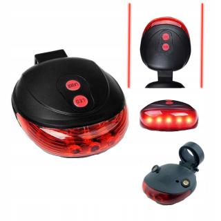 Zadné svetlo na bicykel s 5 led - 7 módov a 2 x laser