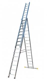 Rebrík AL 3x16 PROFESIONAL 10,95m  (Univerzálny trojdielny hliníkový rebrík 3x16 priečkový 10,95m (doručenie 19,90€))