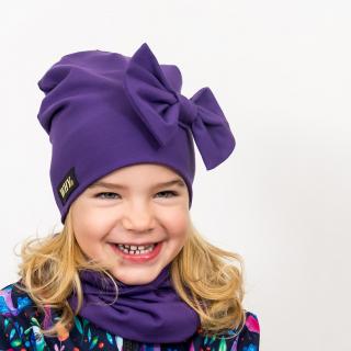 Detská čiapka s tunelom Why Lilly fialová (Detská čiapka s veľkou mašľou s nákrčníkom zahrejú počas chladnejších dní cez jar a jeseň.)