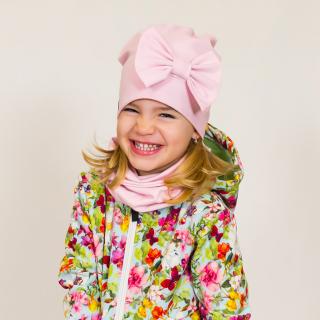 Detská čiapka s tunelom Why Lilly ružová (Detská čiapka s veľkou mašľou a nákrčník zahrejú počas chladnejších dní cez jar a jeseň.)