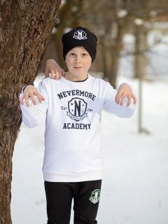 Detská mikina Wednesday Nevermore Academy biela (Detská mikina klasického strihu s potlačou Nevermore Academy.)