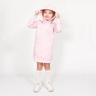 Detské mikinošaty Why  bezpotlače  ružové (Štýlové šaty z teplákoviny bez potlače mikinového strihu s kapucňou.)