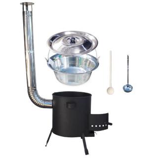 Goulash Cauldron kotlík na guláš antikor 1,2 mm 20 l, Goulash Cauldron špeciálna žiaruvzdorná kotlina 1 mm PLUS 600 ° C 42 cm, Goulash Cauldron pokrievka antikor 47 cm, Goulash Cauldron naberačka a vareška 50 cm