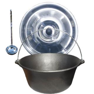 Goulash Cauldron kotlík na guláš liatina 0,8 cm 16 l, Goulash Cauldron pokrievka nerez 41 cm INOX, Goulash Cauldron naberačka nerez INOX