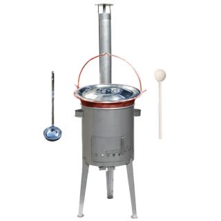 Goulash Cauldron kotlík na guláš meď 1,2 mm 20 l, pokrievka nerez 46 cm INOX, Goulash Cauldron vysoká kotlina nerez 42 cm LUXUS, vareška 50 cm SMREK, naberačka antikor INOX