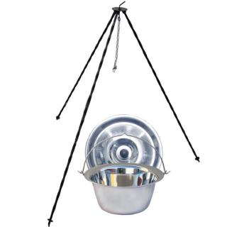 Goulash Cauldron kotlík na guláš nerez 0,8 mm 10 l INOX, Goulash Cauldron pokrievka 34 cm nerez INOX, Goulash Cauldron stojan na kotlík 1,25 m