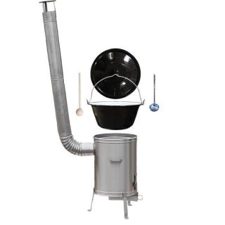 Goulash Cauldron kotlík na guláš smalt 1,2 mm 13 l, pokrievka smalt 40 cm, Goulash Cauldron kotlina nerez 36 cm LUX, vareška 50 cm SMREK, naberačka antikor INOX