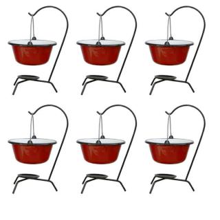 Goulash Cauldron kotlíky na guláš servírovacie smalt 0,7 mm 0,8 l RED 6 ks, Goulash Cauldron stojany na servirovacie kotlíky KOV 6 ks