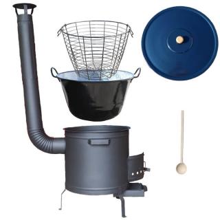 Goulash Cauldron kotol na guláš a zabíjačku smalt 50 L (1,2 mm), Goulash Cauldron Drôtený kôš do kotla 40 l, Goulash Cauldron žiaruvzdorná kotlina 50 cm PLUS 600, Goulash Cauldron pokrievka cm SMALT, vareška 70 cm SMREK