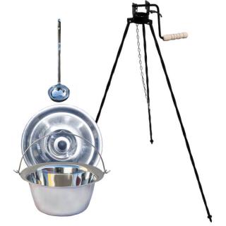 Green home kotlík na guláš nerez 0,8 mm 14 l INOX, Green home pokrievka nerez 41 cm INOX, Green home špeciálna trojnožka s poistnou kladkou 1,25 m VAR, Green home naberačka nerez INOX