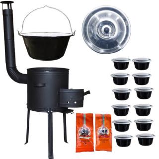 Green home kotlík na guláš smalt 1,2 mm 22 l, Green home pokrievka nerez INOX, Green home žiaruvzdorná kotlina 42 cm PLUS 700, paprikové korenie na guláš 2 x 100 g, plastové boxy (misky) 12 ks 1000 ml