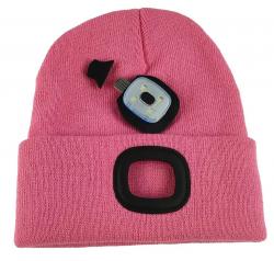 Detská čiapka ružová M, LED, USB nabíjanie