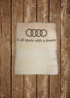 Osuška - Audi It all starts with a dream (Vyšívaná osuška - krémová)