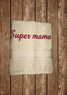 Osuška - Super mama (Vyšívaná osuška - krémová)