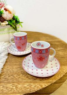 Šálky na espresso s podšálkami Ružové kvietky (Sada porcelánových šálok)