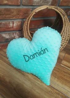 Vankúš minky Srdce s menom Damián (Minky vankúš zelený)