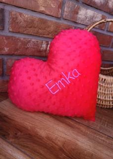 Vankúš minky Srdce s menom Emka (Minky vankúš malinový)