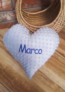 Vankúš minky Srdce s menom Marco (Minky vankúš šedý)