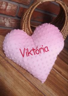Vankúš minky Srdce s menom Viktória (Minky vankúš bledoružový)