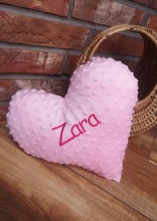 Vankúš minky Srdce s menom Zara (Minky vankúš bledoružový)
