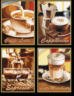 Čas na kávu (4 obrazy v balení 18 x 24 cm) (Maľovanie podľa čísel - Schipper)