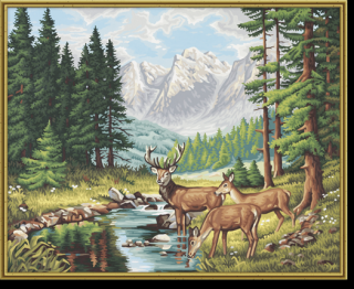 Pokojná horská krajinka (40 x 50 cm) - rozbalené (Maľovanie podľa čísel - Schipper)