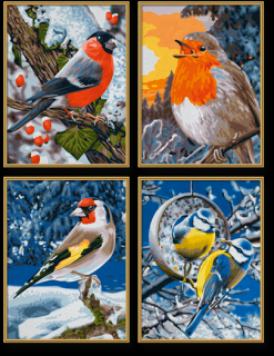 Zimné vtáky (4 obrazy v balení 18 x 24 cm) (Maľovanie podľa čísel - Schipper)