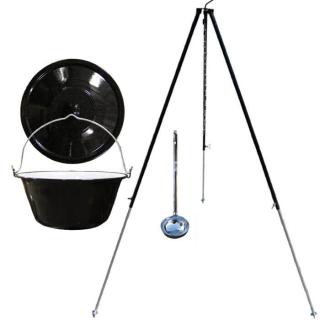 Green home kotlík na guláš smalt 30 l, Green home teleskopická trojnožka 80-140 cm na kotlík, Green home pokrievka smalt 49 cm, Green home naberačka antikor INOX