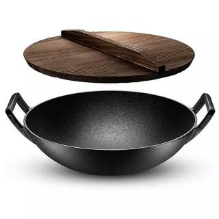Green home Liatinový wok 36,5 cm, pokrievka drevo 35 cm