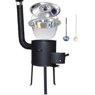 Home Cook kotlík na guláš 1,2 mm 20 l INOX, pokrievka nerez 46 cm INOX, Home Cook kotlina s vysokými nožičkami 42 cm KOV, vareška 50 cm SMREK, naberačka antikor INOX