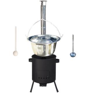 Home Cook kotlík na guláš antikor 1,2 mm 20 l, Perfect Cauldron špeciálna žiaruvzdorná kotlina 1 mm PLUS 600 ° C 42 cm, Perfect Cauldron pokrievka antikor 47 cm, Perfect Cauldron naberačka a vareška 50 cm