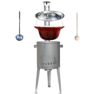 Home Cook kotlík na guláš liatina, smalt 0,8 cm 16 l, pokrievka nerez 41 cm INOX, Home Cook vysoká kotlina nerez 36 cm LUXUS, vareška 50 cm SMREK, naberačka antikor INOX