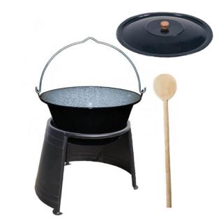 Home Cook kotlík na guláš smalt 1,2 mm 20 l, pokrievka smalt 49 cm, Home Cook chránič ohňa 44 cm KOV, vareška 50 cm SMREK