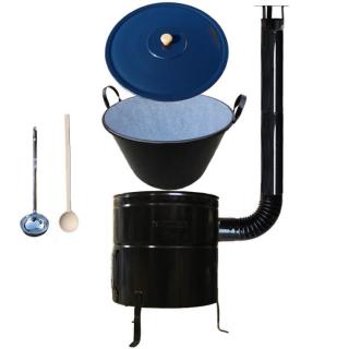 Home Cook kotol na guláš a zabíjačku smalt 70 L (1,2 mm), Home Cook kotlina 56 cm KOV, Home Cook pokrievka 57 cm SMALT, vareška 80 cm SMREK, naberačka INOX