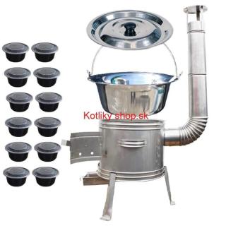 Nerezový kotlík 22 L (0,8 mm) INOX + Nerezová kotlina 42 INOX + misky 12 ks (Nerezový kotlík 22 L (0,8 mm) INOX + nerezová kotlina 0,8 mm 42 INOX + plastové boxy (misky) s vrchnákom 12 ks)